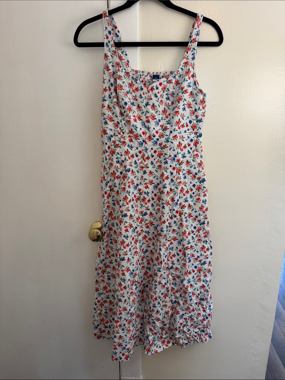 Old Navy White Midi Dress with Red & Blue Floral Print
